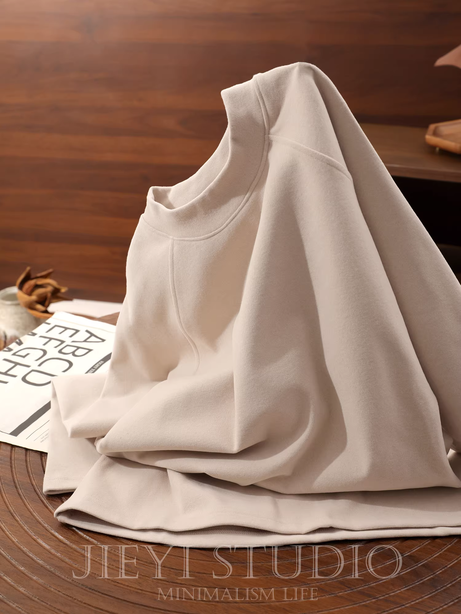 Áo thun giữ nhiệt hai mặt JIEYI có cổ đứng nhỏ, màu trơn, áo thun dài tay giữ ấm.