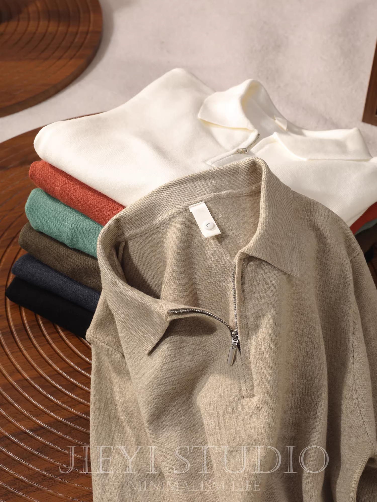 Áo len nam JIEYI màu trơn, cổ nửa khóa kéo, viền bo, chất liệu dệt kim một lớp, ấm áp, kiểu polo có cổ, thích hợp cho mùa đông