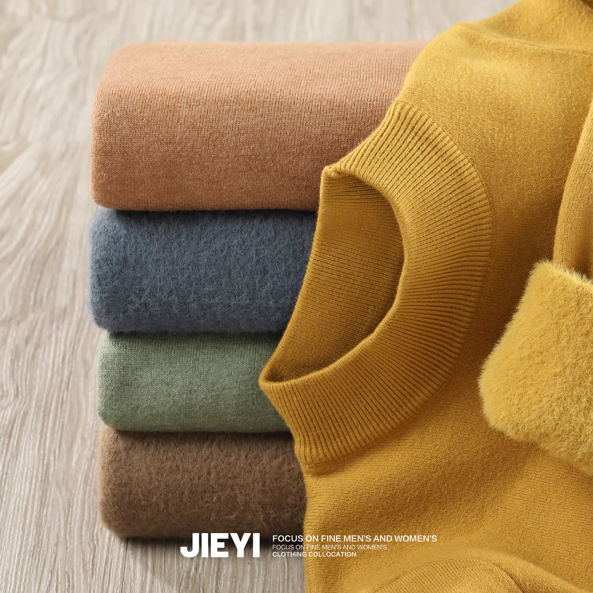 Áo lót lông cừu một mảnh màu macaron thân thiện với da Jieyi dành cho nam, trang phục mặc bên trong ấm áp, cổ cao nửa cổ, lót lông cừu, áo len dệt kim dày.