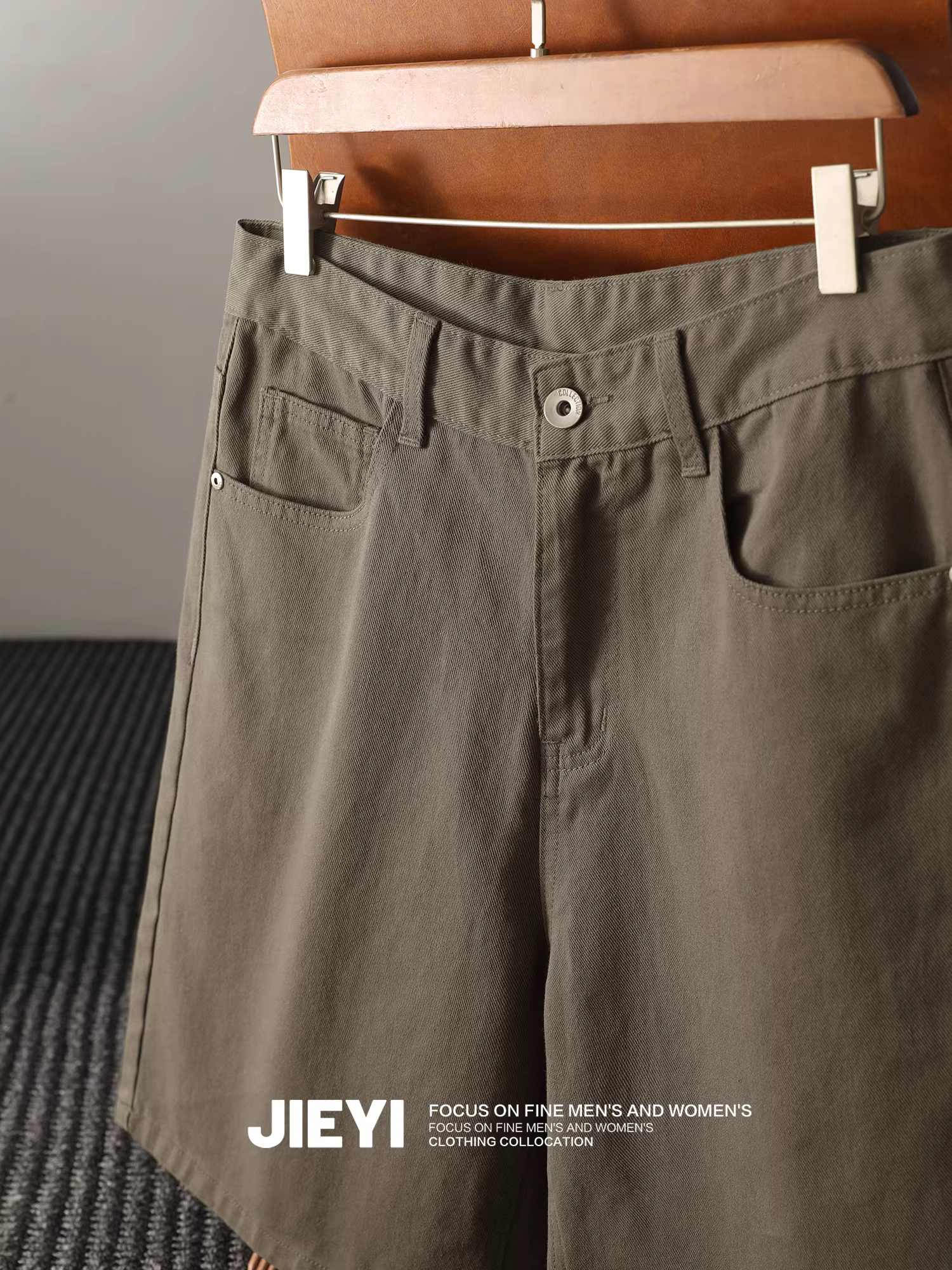 Quần short denim đen trắng chất liệu cotton twill cao cấp JIEYI dành cho nam, phong cách Hàn Quốc đa năng, kiểu dáng thời trang, dài ngang đùi.