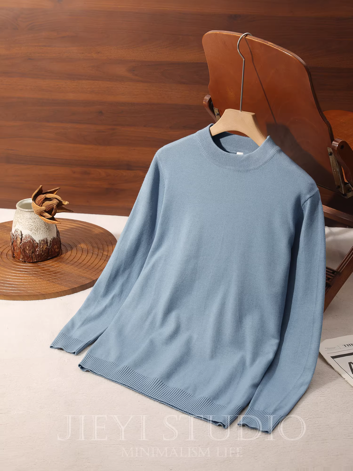 Áo len nam mùa đông ấm áp JIEYI, chất liệu sợi core-spun, viền bo, họa tiết jacquard, màu trơn đơn giản, kiểu dáng thời trang