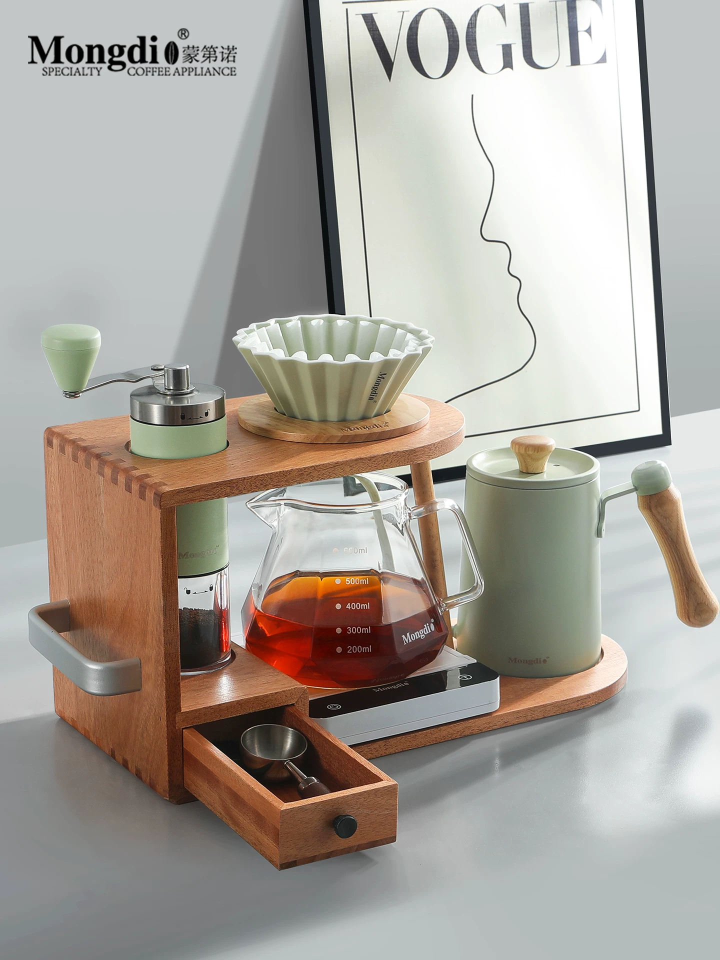 Bộ pha cà phê thủ công Mongdio, giá đựng ấm pha cà phê thủ công, bộ dụng cụ máy pha cà phê xay tay