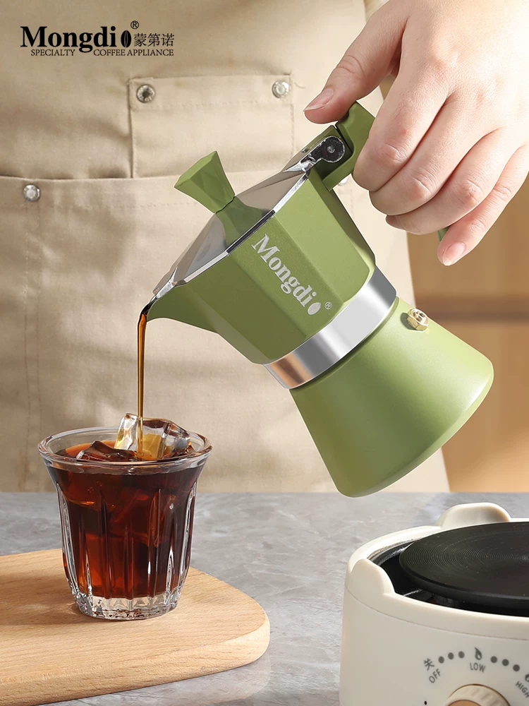 Máy pha cà phê mini Moka pot Mongdio, máy pha cà phê espresso tại nhà, ấm pha cà phê Moka