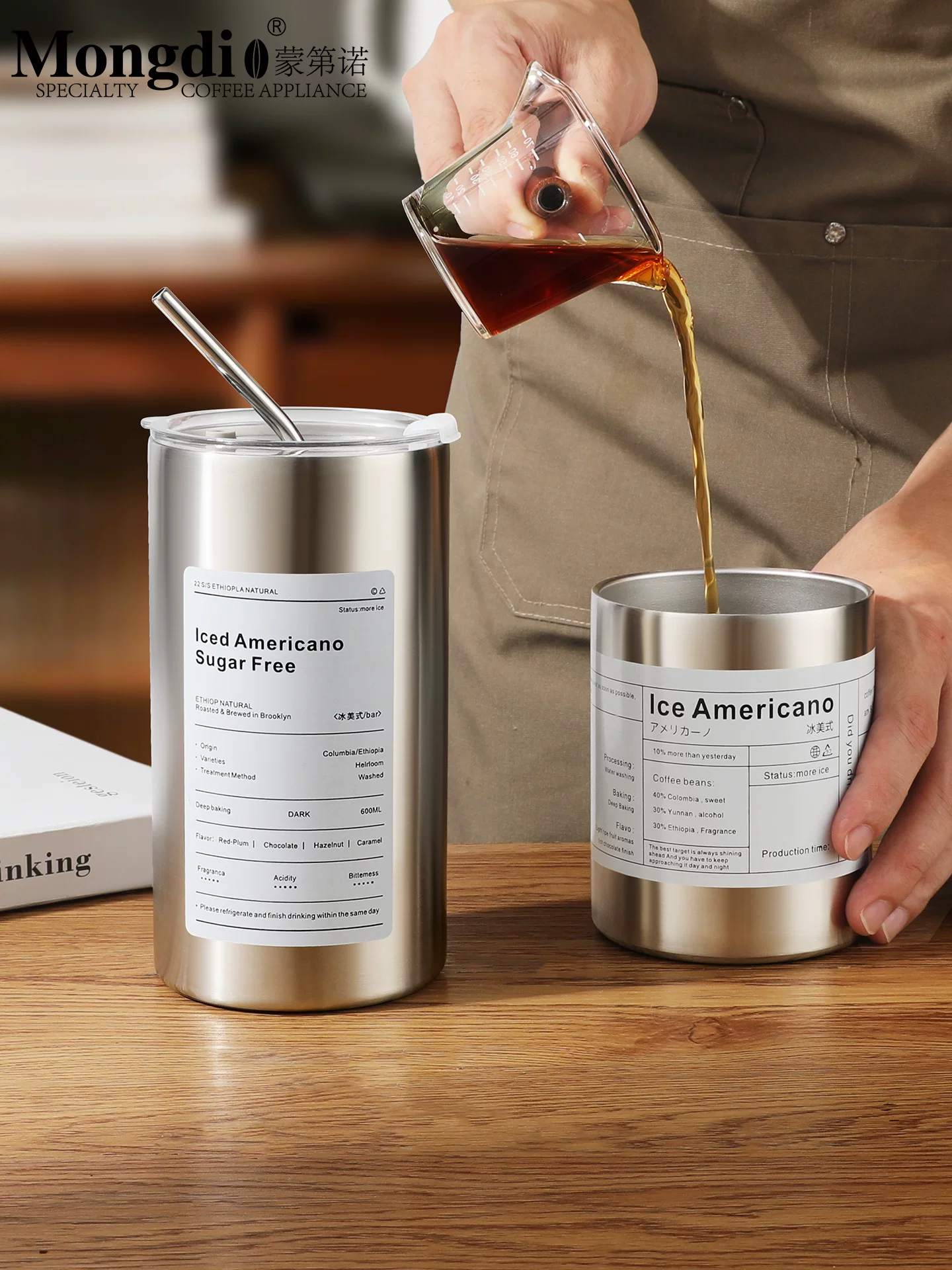 Mongdio cốc cà phê cốc nước thép không gỉ kiểu Mỹ cốc di động cốc cách nhiệt cốc du lịch văn phòng cốc rơm