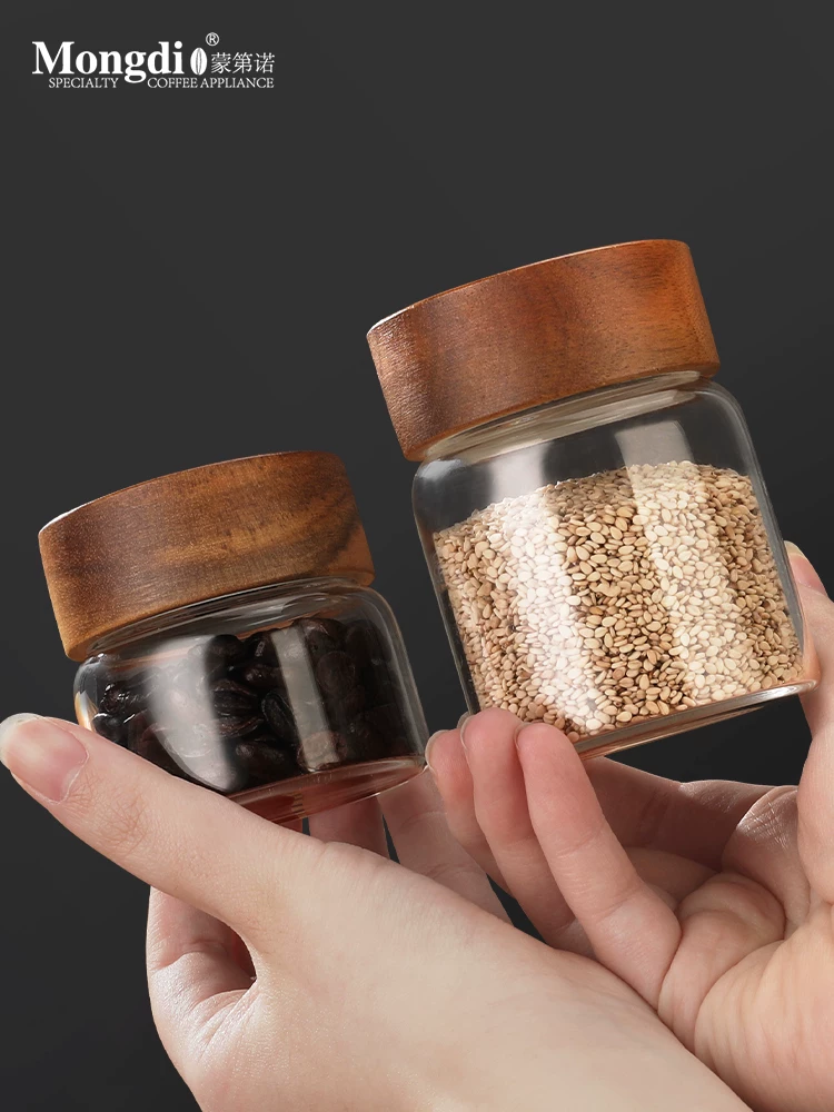 Hũ đựng cà phê Mongdio, lọ thủy tinh có nắp đậy, bình đựng trà, hộp đựng mini, hộp đựng di động