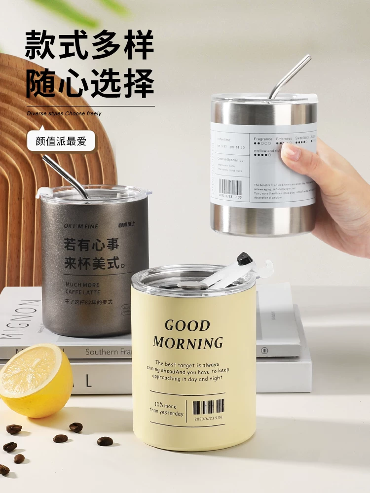 Mongdio cốc cà phê bằng thép không gỉ kiểu Mỹ cốc cách nhiệt cà phê cốc du lịch cốc lạnh cốc nước cầm tay có ống hút