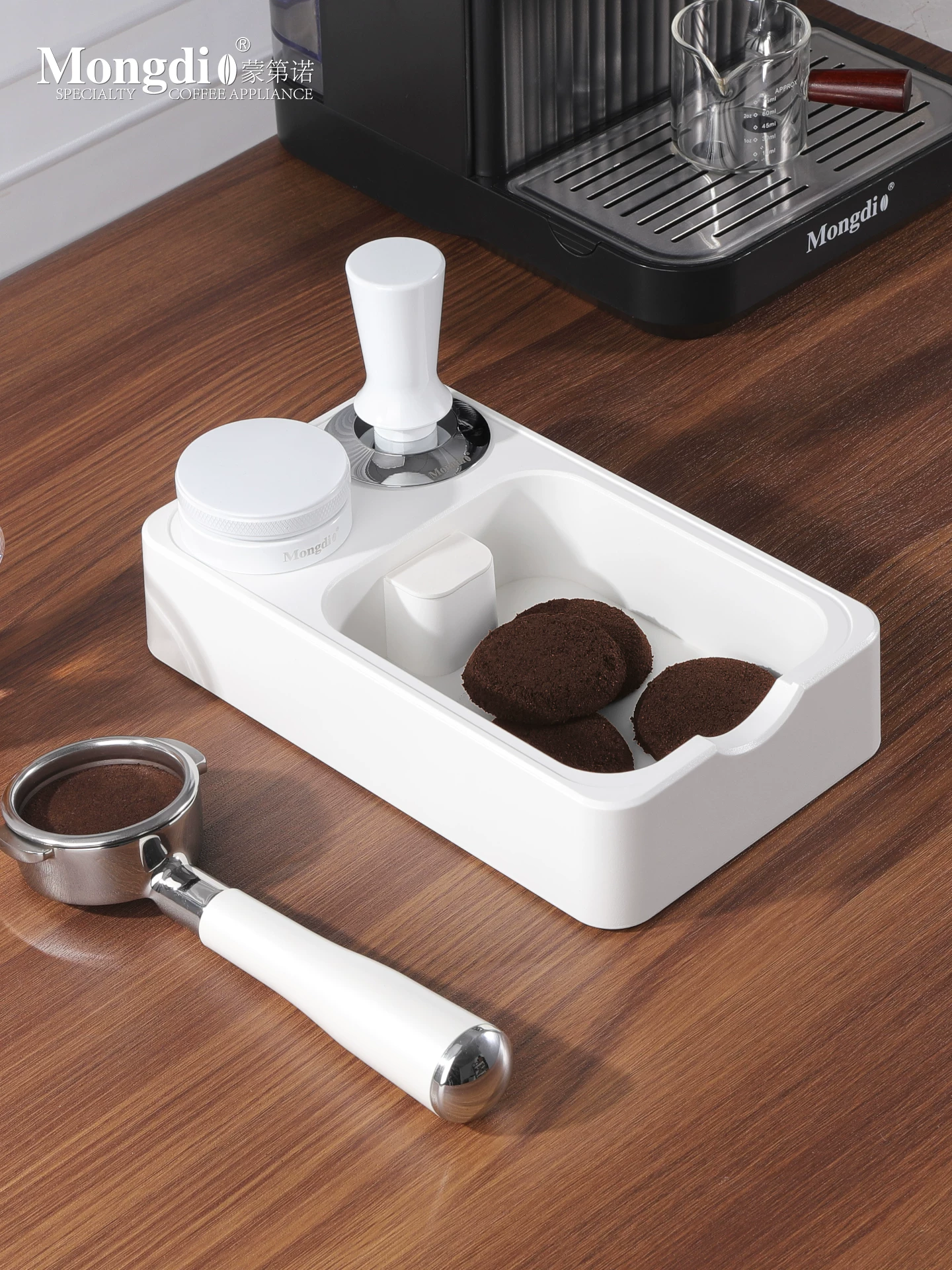 Bộ dụng cụ pha cà phê Mongdio: đế ép cà phê, dụng cụ ép cà phê, hộp đựng bã cà phê, phụ kiện máy pha cà phê