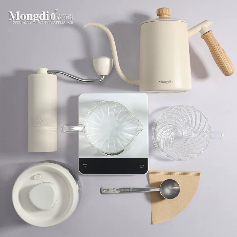 Bộ ấm pha cà phê thủ công Mongdio, máy pha cà phê bằng tay, máy xay cà phê quay tay, bộ dụng cụ pha cà phê đầy đủ