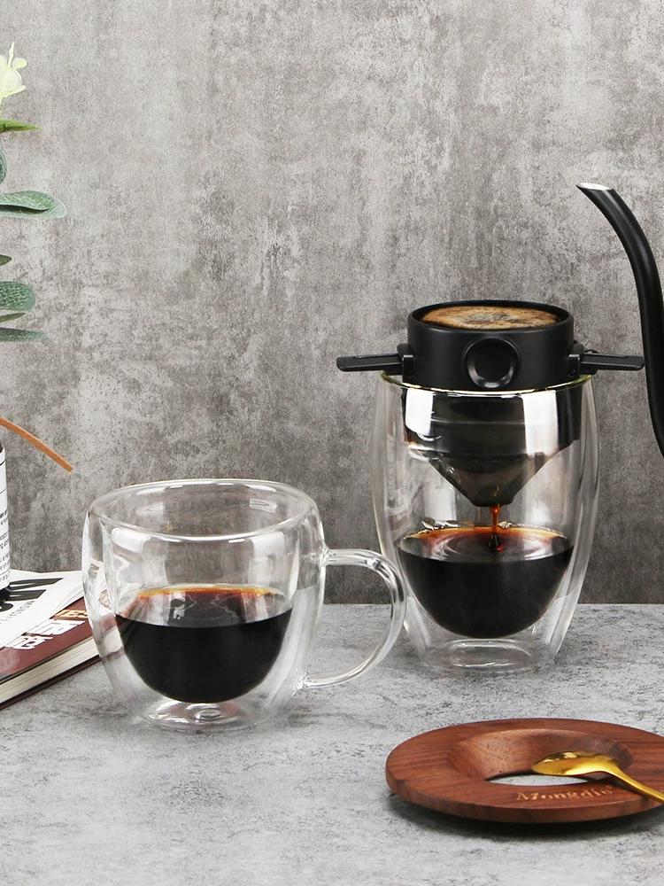 Bộ lọc cà phê di động, cốc lọc cà phê nhỏ giọt bằng thép không gỉ không dùng giấy, phễu, bộ lọc cà phê pha thủ công