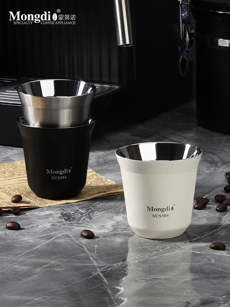 Cốc espresso Mongdio cốc chiết xuất bằng thép không gỉ cốc đựng chất lỏng 80ml 304 cốc espresso hai lớp chống bỏng