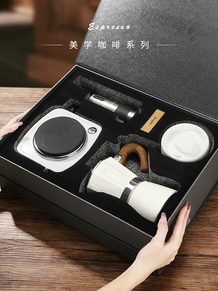 Bộ hộp quà tặng Moka pot Mongdio máy pha cà phê tại nhà máy pha cà phê espresso thủ công máy xay cầm tay