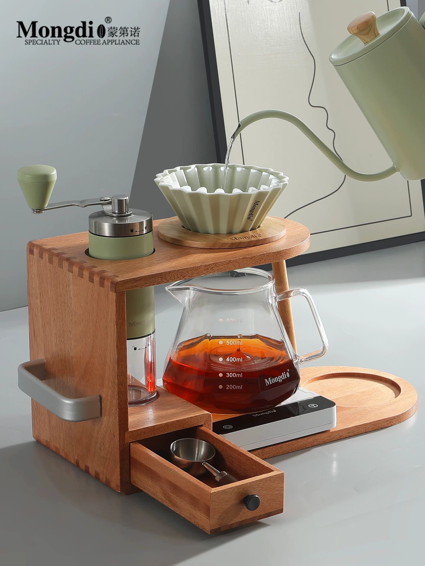 Bộ pha cà phê thủ công Mongdio, giá đựng ấm pha cà phê thủ công, bộ dụng cụ máy pha cà phê xay tay