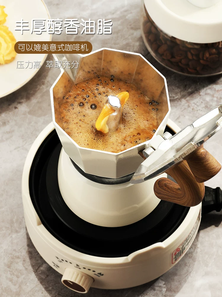 Mongdio Moka pot máy pha cà phê van đôi hộ gia đình nhỏ bếp điện gốm sứ espresso chiết xuất pha cà phê bằng tay bộ