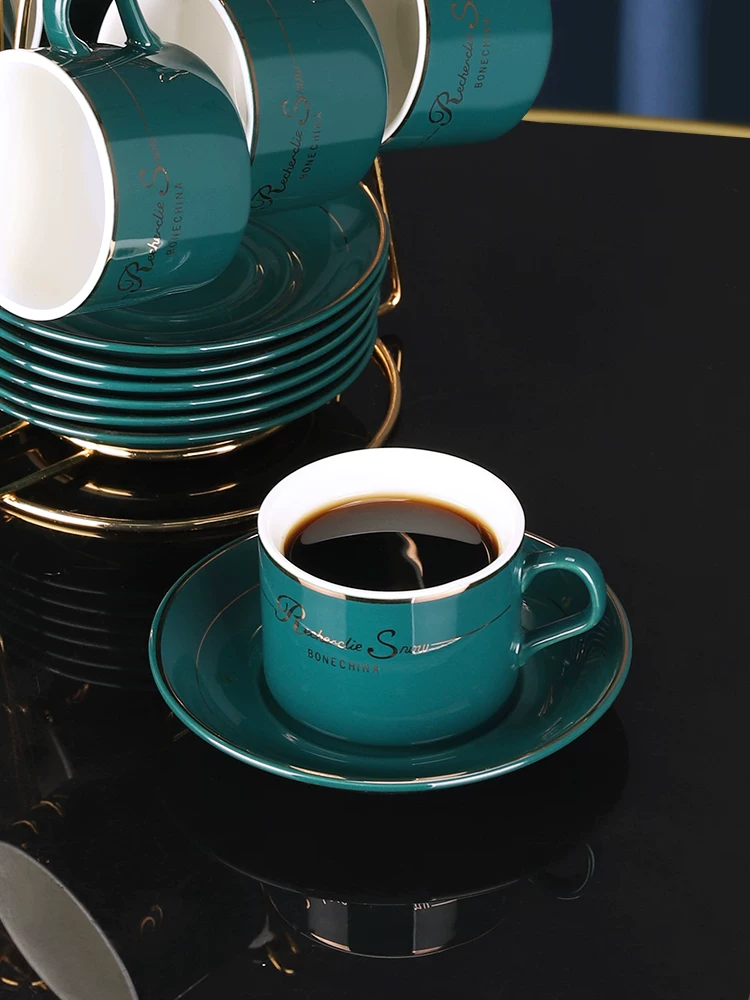 Bộ tách cà phê Mongdio, cao cấp và tinh tế, cốc sứ phong cách nhà hàng, bộ trà chiều nhỏ sang trọng.
