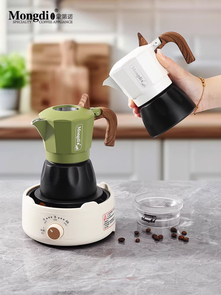 Máy pha cà phê moka pot hai van Mongdio, máy pha cà phê espresso nhỏ gia dụng, máy pha cà phê Ý, bộ pha cà phê thủ công