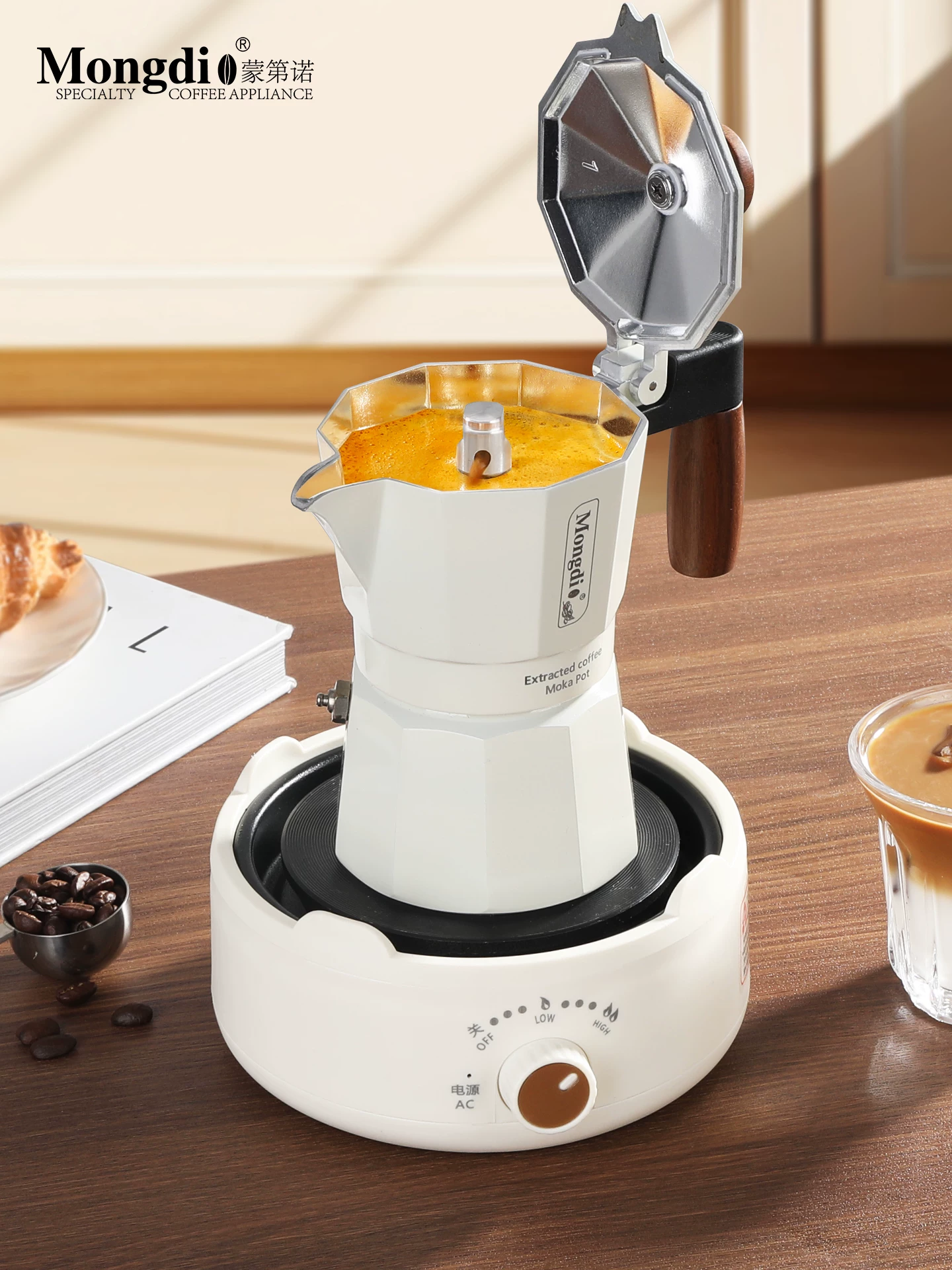 Máy pha cà phê moka hai van Mongdio, máy pha cà phê moka, máy pha cà phê thủ công, ấm pha cà phê, ấm chiết xuất cà phê, dụng cụ pha cà phê