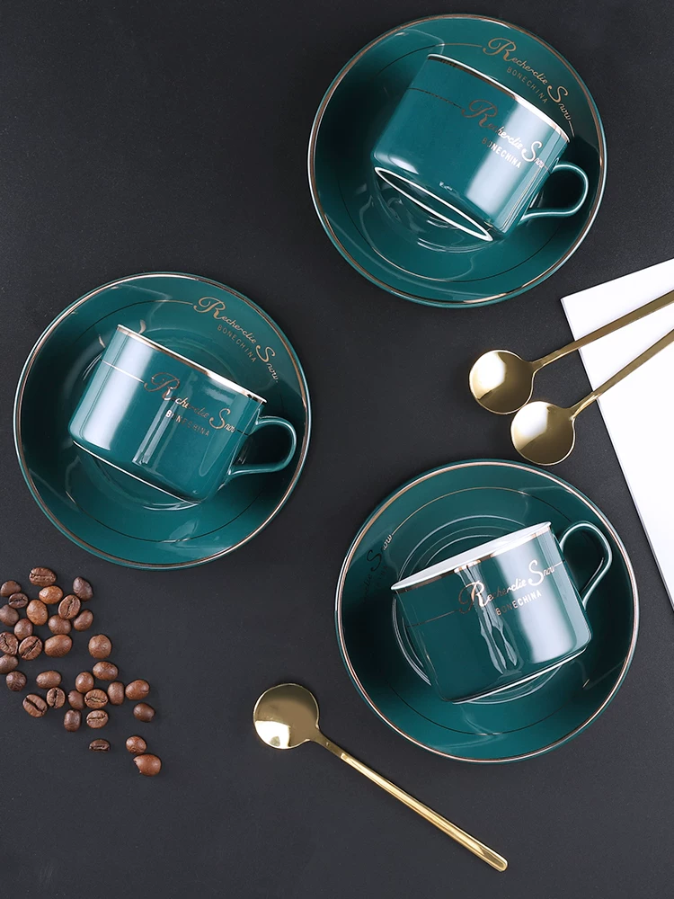 Bộ tách cà phê Mongdio, cao cấp và tinh tế, cốc sứ phong cách nhà hàng, bộ trà chiều nhỏ sang trọng.