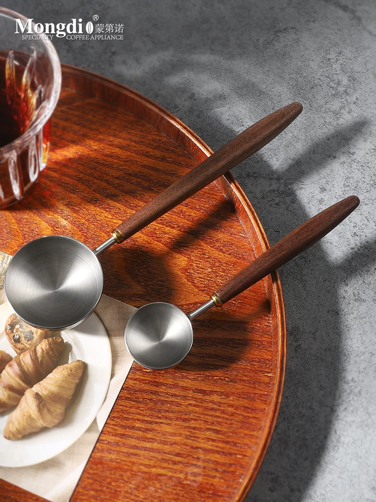 Muỗng cà phê Mongdio muỗng đo lường bột cà phê muỗng đo lường cà phê bằng thép không gỉ muỗng hạt cà phê tay cầm bằng gỗ óc chó muỗng gram