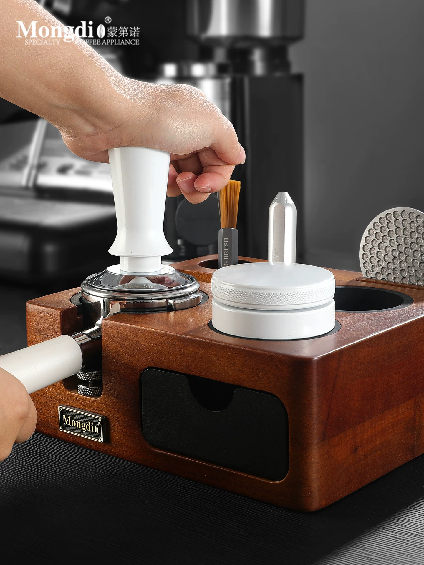 Đế ép cà phê Mongdio, dụng cụ phân phối, bộ ba dụng cụ ép cà phê, búa cà phê, phụ kiện và dụng cụ máy pha cà phê, bộ hoàn chỉnh