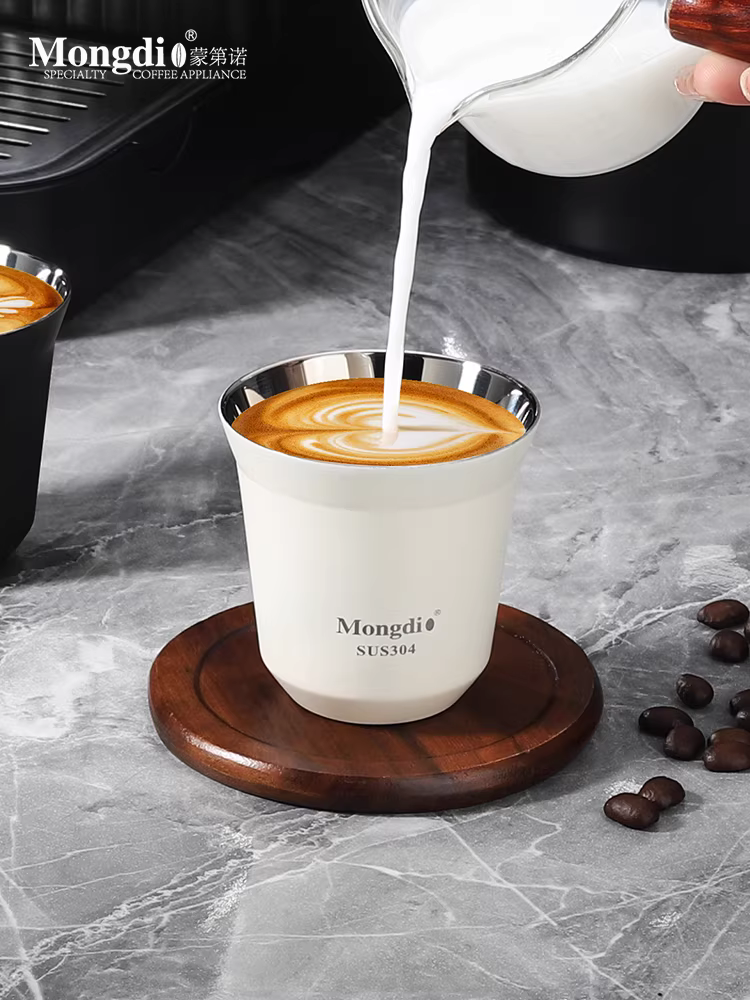 Cốc espresso Mongdio cốc chiết xuất bằng thép không gỉ cốc đựng chất lỏng 80ml 304 cốc espresso hai lớp chống bỏng