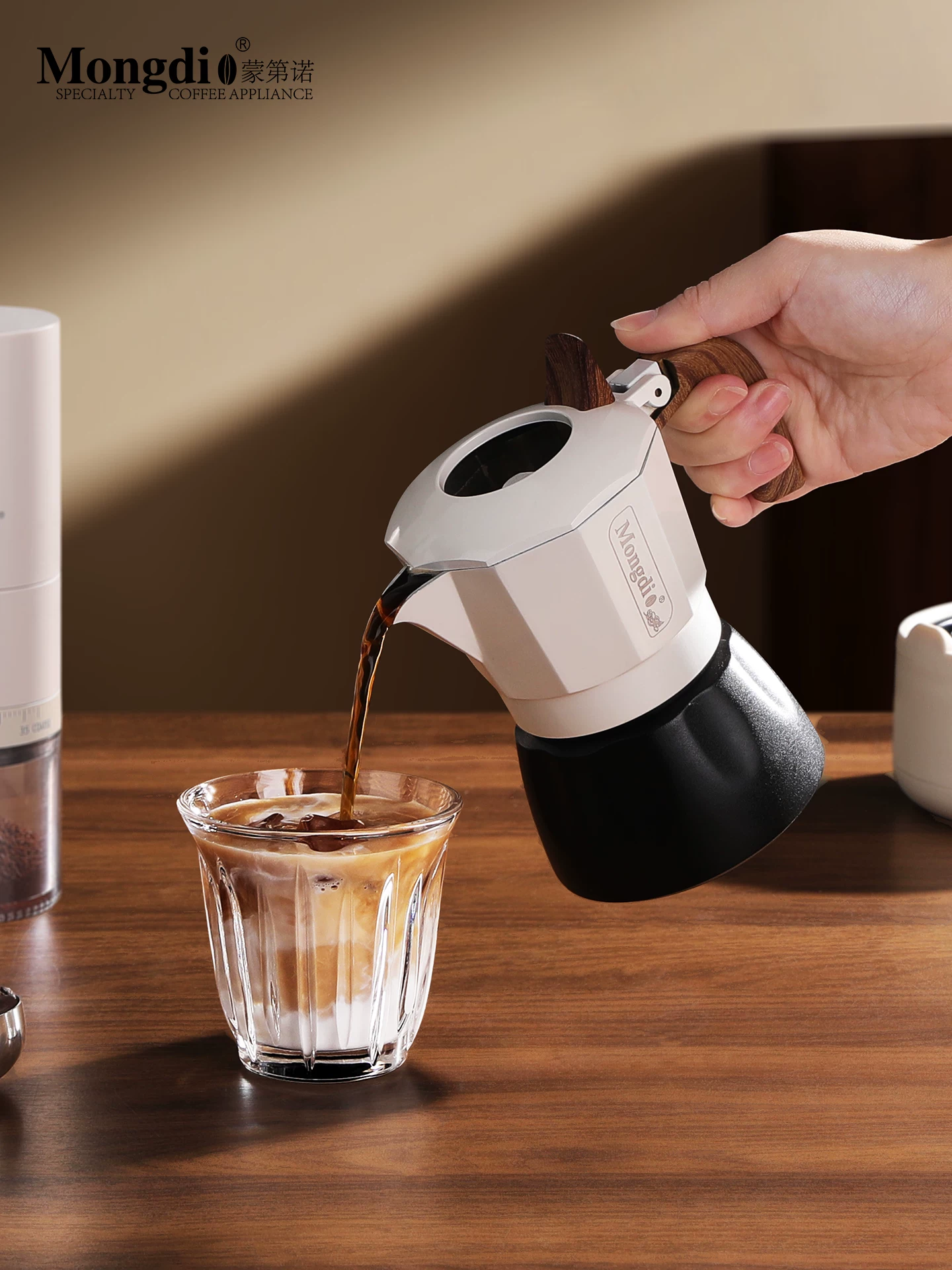 Máy pha cà phê moka pot hai van Mongdio, máy pha cà phê espresso gia đình, bộ ấm pha cà phê moka