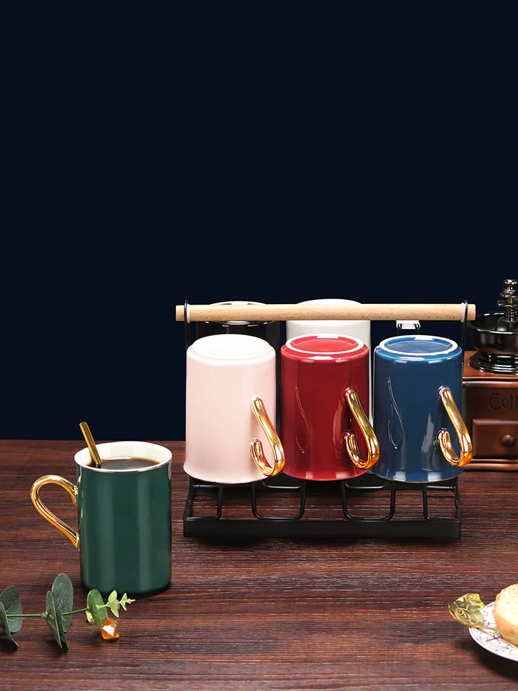 Bộ tách cà phê kết hợp, cốc sứ thẩm mỹ cao cấp, phong cách châu Âu đầy màu sắc, sang trọng nhẹ nhàng, tách trà phòng khách tinh tế.