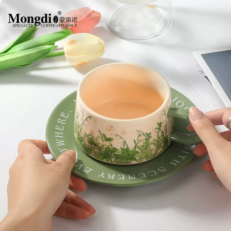 Tách cà phê gốm sứ Mongdio, bộ tách trà chiều cao cấp tinh tế, tách cà phê cổ điển sang trọng cao cấp