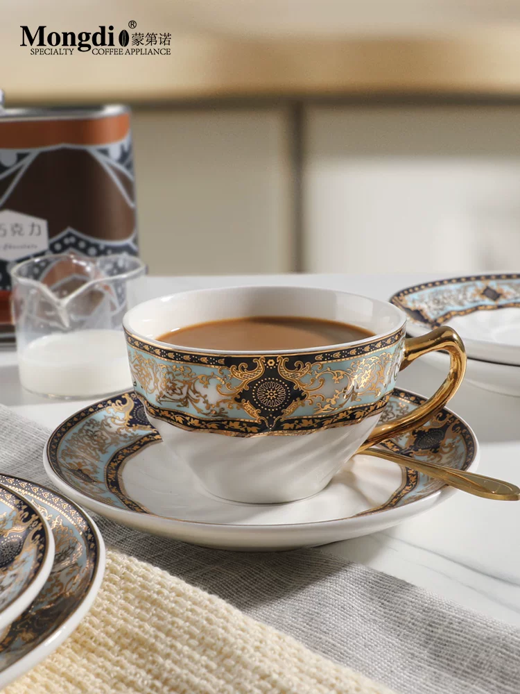 Tách cà phê gốm sứ Mongdio dùng trong gia đình, tách cà phê và đĩa lót cao cấp tinh tế kèm thìa, tách nhỏ kiểu dáng đẹp sang trọng cao cấp.