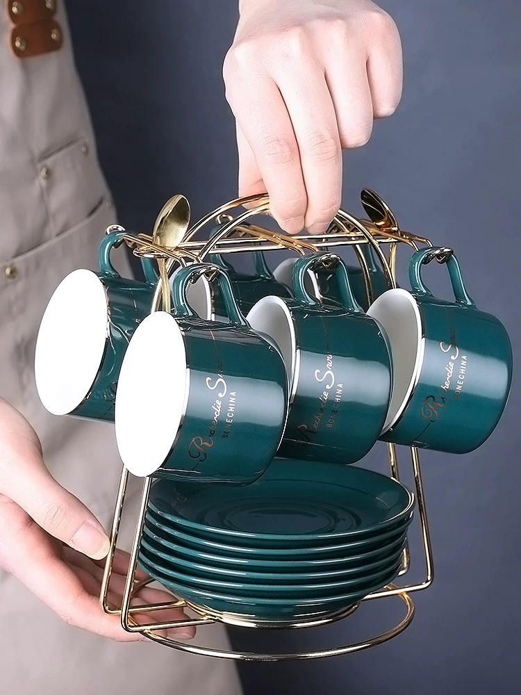 Bộ tách cà phê Mongdio, cao cấp và tinh tế, cốc sứ phong cách nhà hàng, bộ trà chiều nhỏ sang trọng.