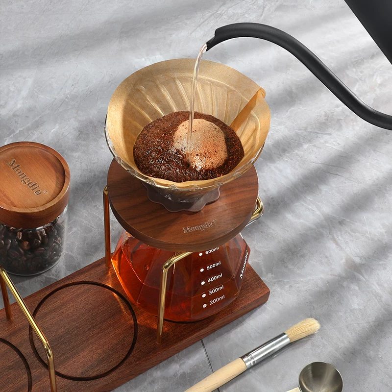 Bộ ấm pha cà phê thủ công Mongdio, máy pha cà phê bằng tay, thiết bị pha cà phê bằng tay quay tay, giá đựng bằng gỗ