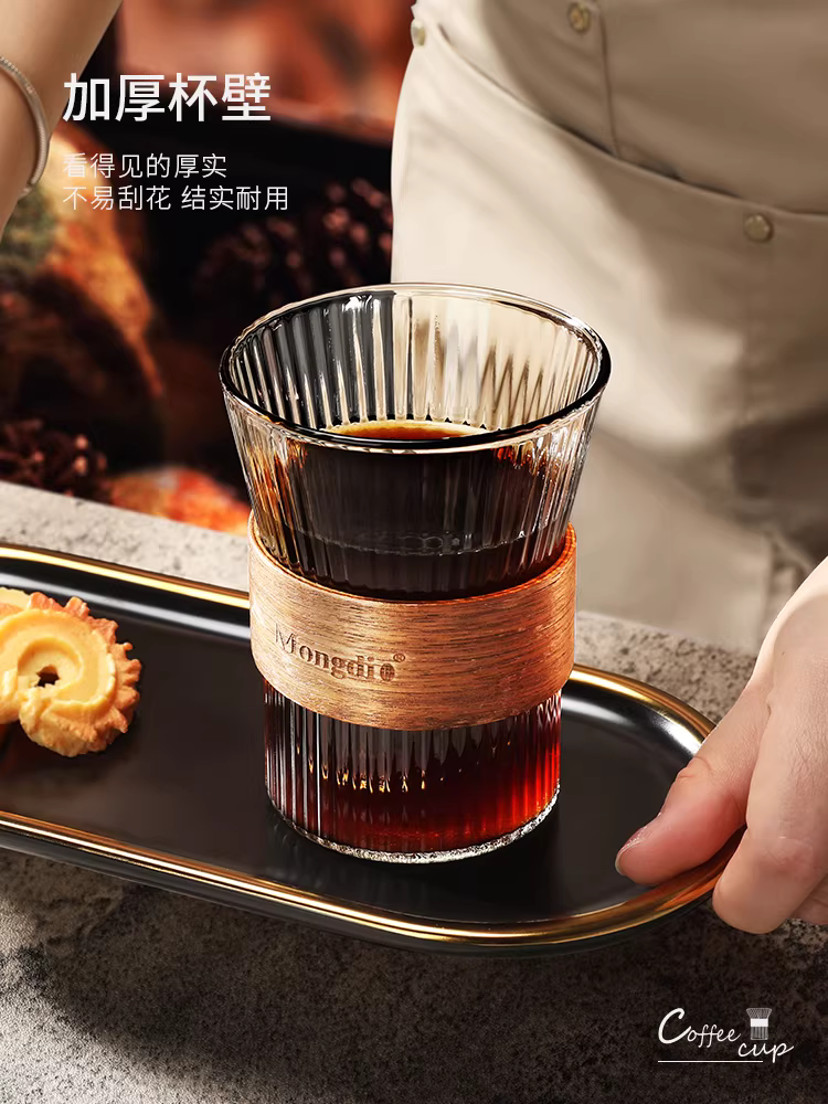 Ly cà phê thủy tinh Mongdio dùng trong gia đình, ly thủy tinh trong suốt cao cấp, tinh tế dùng cho Americano đá, ly latte phong cách ins.