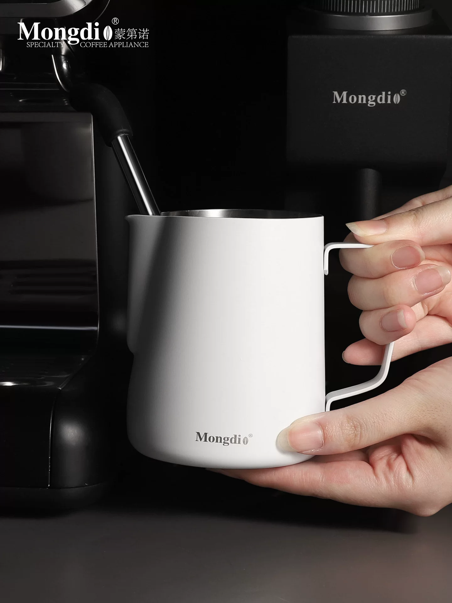 Cốc vẽ latte Mongdio, bình vẽ latte cà phê, cốc tạo bọt sữa, bình sữa bằng thép không gỉ, cốc cà phê đặc biệt có vòi nhọn để vẽ latte