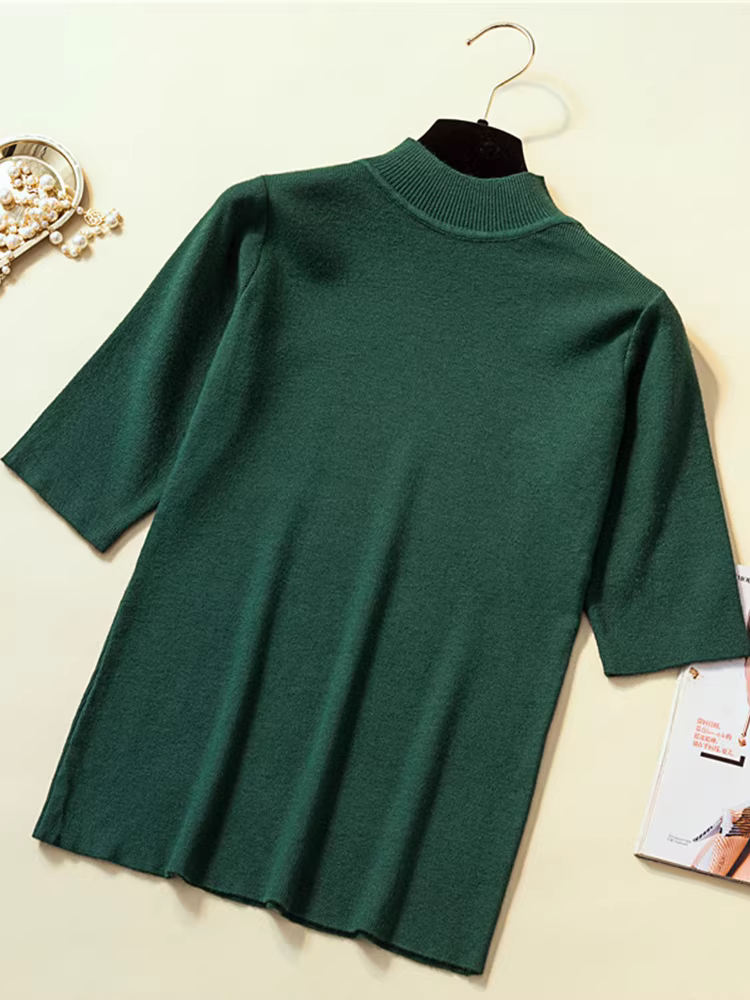 Hàng thanh lý quần áo nữ châu Âu có mác cắt, áo thun dệt kim tay lửng để mặc lớp hoặc mặc đơn, áo độc đáo tay lửng mùa xuân thu.