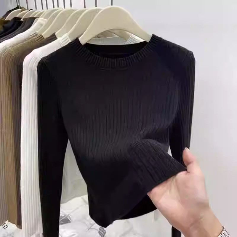 Hàng thanh lý áo nữ, đã gỡ mác, áo len dệt kim cổ tròn thu đông, áo len ôm dáng, áo thun ôm body.