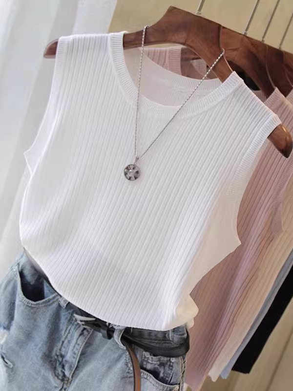 Áo gile nữ mùa hè chất liệu lụa đá cao cấp, kiểu dáng đơn giản, không tay, dệt kim, màu trơn, hàng chính hãng Nanyou giảm giá