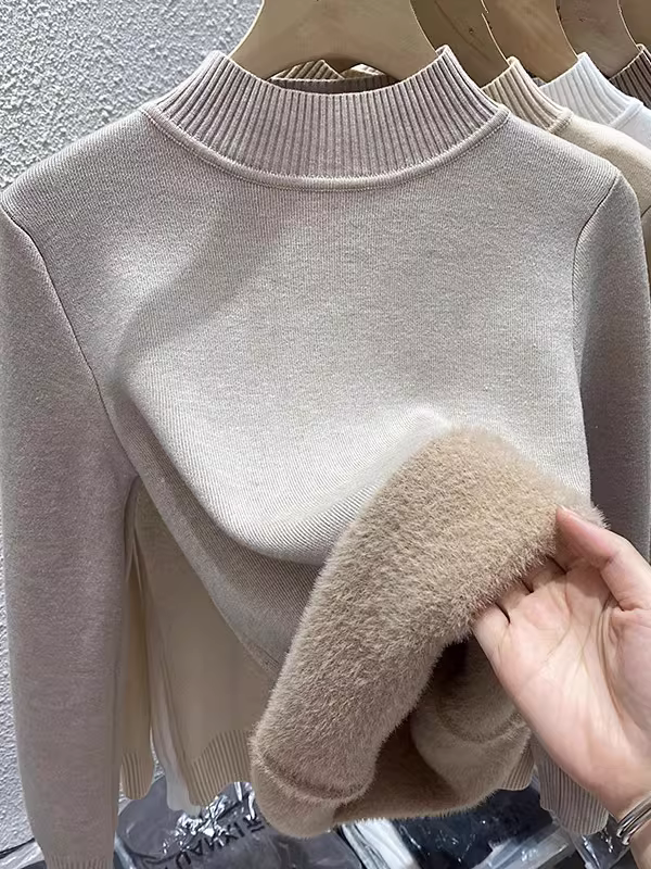 Hàng thanh lý quần áo xuất khẩu nữ, có mác cắt, áo len lót lông cừu liền thân, thích hợp mặc lớp trong mùa thu đông, lót lông cừu, dày dặn và ấm áp.