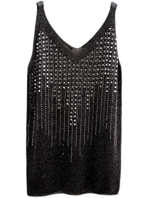 Áo camisole nữ mùa hè chất liệu lụa bóng, hàng hiệu giảm giá, kiểu dáng đa năng, đính đá lấp lánh