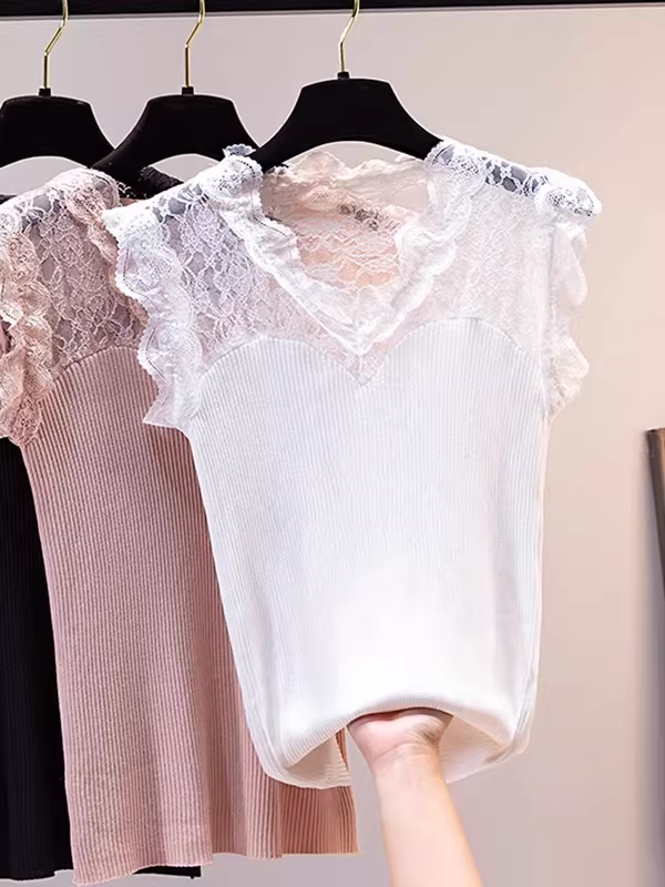 Quần áo xuất khẩu nữ, áo camisole không nhãn, thích hợp mặc bên trong bộ vest, lớp lót bằng vải lụa đen, áo khoác ngoài bằng ren, áo ngắn không tay.