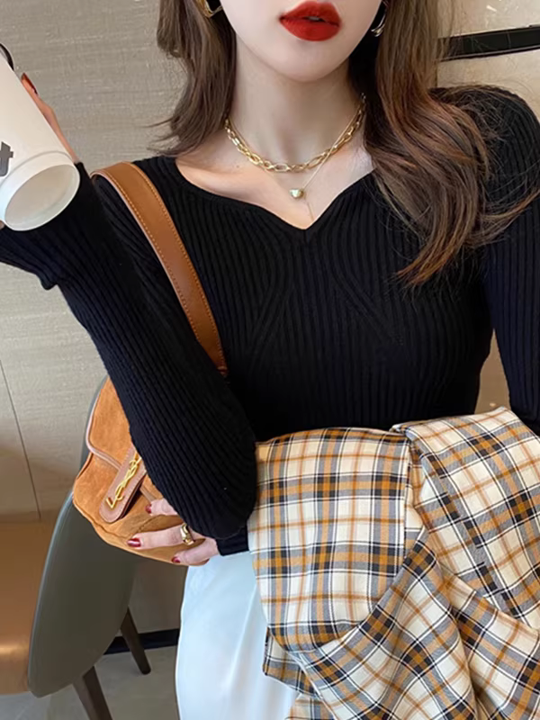 Xả kho quần áo nữ hàng hiệu, áo thun dệt kim độc đáo có tem cắt, áo kiểu dáng thời trang tay dài cho mùa thu đông.