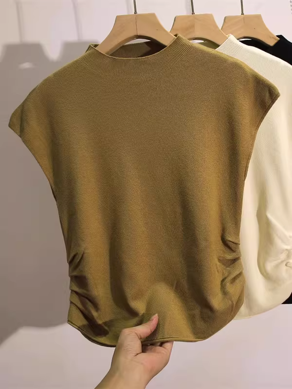 Hàng thanh lý quần áo xuất khẩu nữ, đã gỡ mác, áo len dệt kim mềm mại, áo ba lỗ xếp ly đa năng.