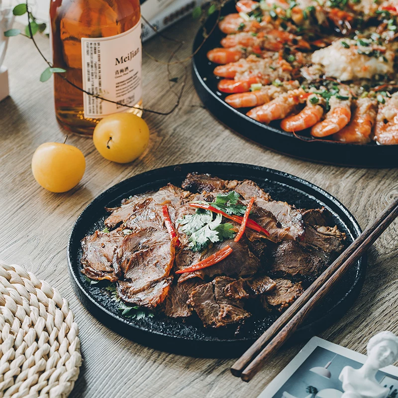 Đĩa sứ đen tròn kiểu Nhật cổ điển, sáng tạo, cỡ lớn, dùng cho mì Ý, món ăn lạnh, dùng trong nhà, đĩa ăn sáng cá nhân hóa, phong cách Trung Hoa