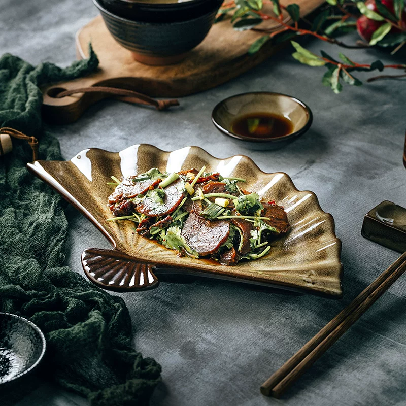 Đĩa ăn sáng tạo kiểu Nhật, hình dạng độc đáo, dùng trong gia đình, đĩa đựng món ăn độc đáo, đĩa hình dạng bất thường, đĩa hình quạt thời thượng, đĩa đựng đồ ăn nhẹ.