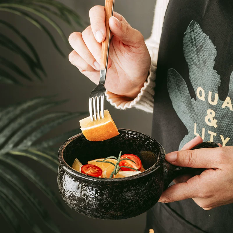 Bộ đồ ăn sáng kiểu Nhật dành cho một người, bao gồm bát và đũa, bộ bát đĩa tinh tế, bát đựng salad, ngũ cốc, trái cây có tay cầm.
