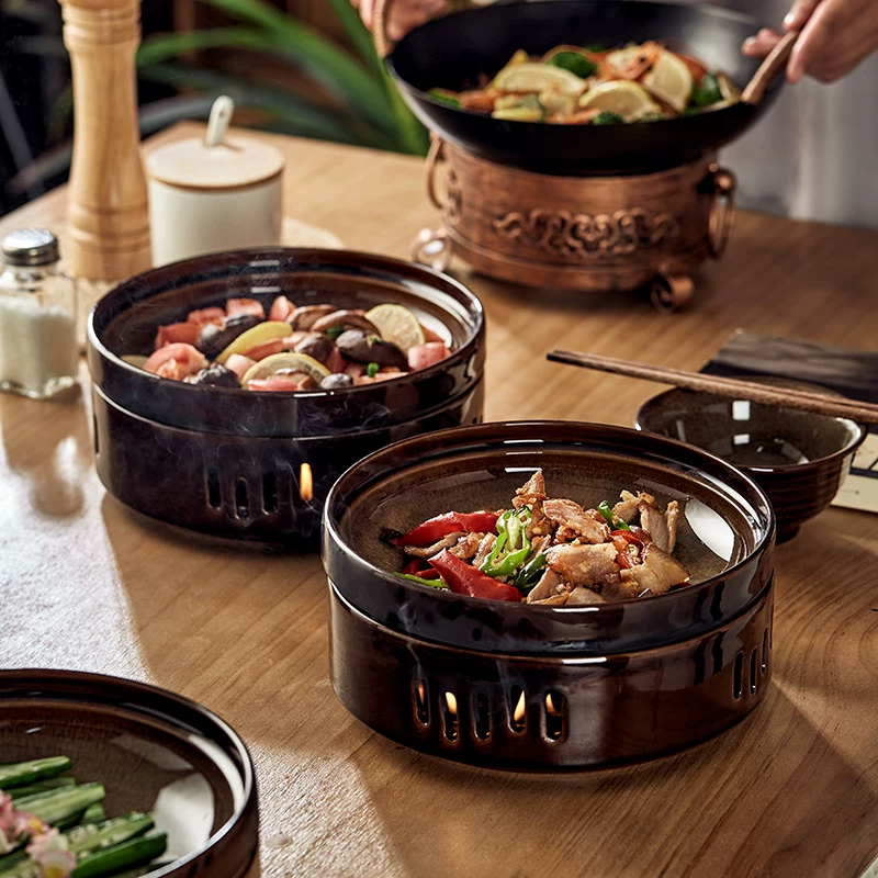 Bát giữ nhiệt nung lò kiểu Nhật, bát đun nóng bằng nến, đồ gốm sứ gia dụng sáng tạo, bộ đồ ăn khách sạn cao cấp độc đáo.