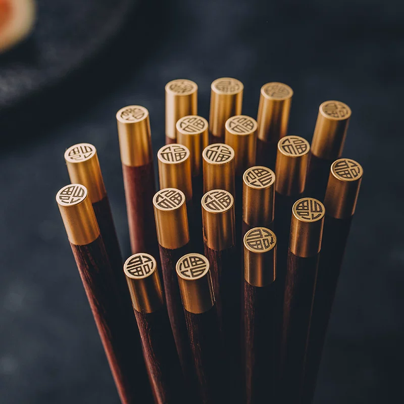 Bộ 10 đôi đũa gỗ đàn hương đỏ phong cách mới Henghong, không sơn, hộp quà tặng cao cấp, họa tiết may mắn, dùng trong nhà và làm quà lưu niệm