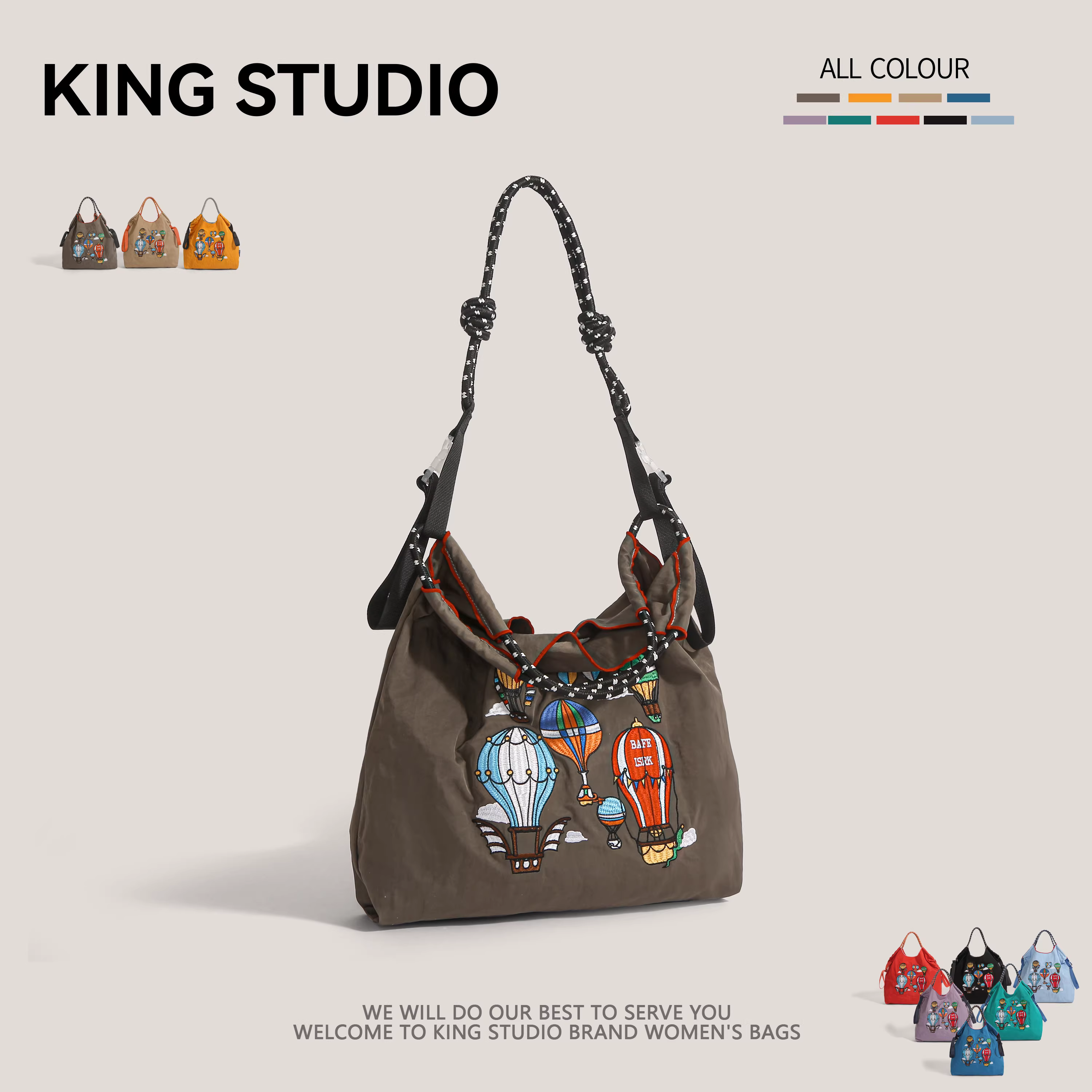 Dây chuyền bi phong cách Gao Yuanyuan Túi mua sắm bằng nylon thêu kiểu Nhật Bản thân thiện với môi trường Túi tote đi làm sức chứa lớn