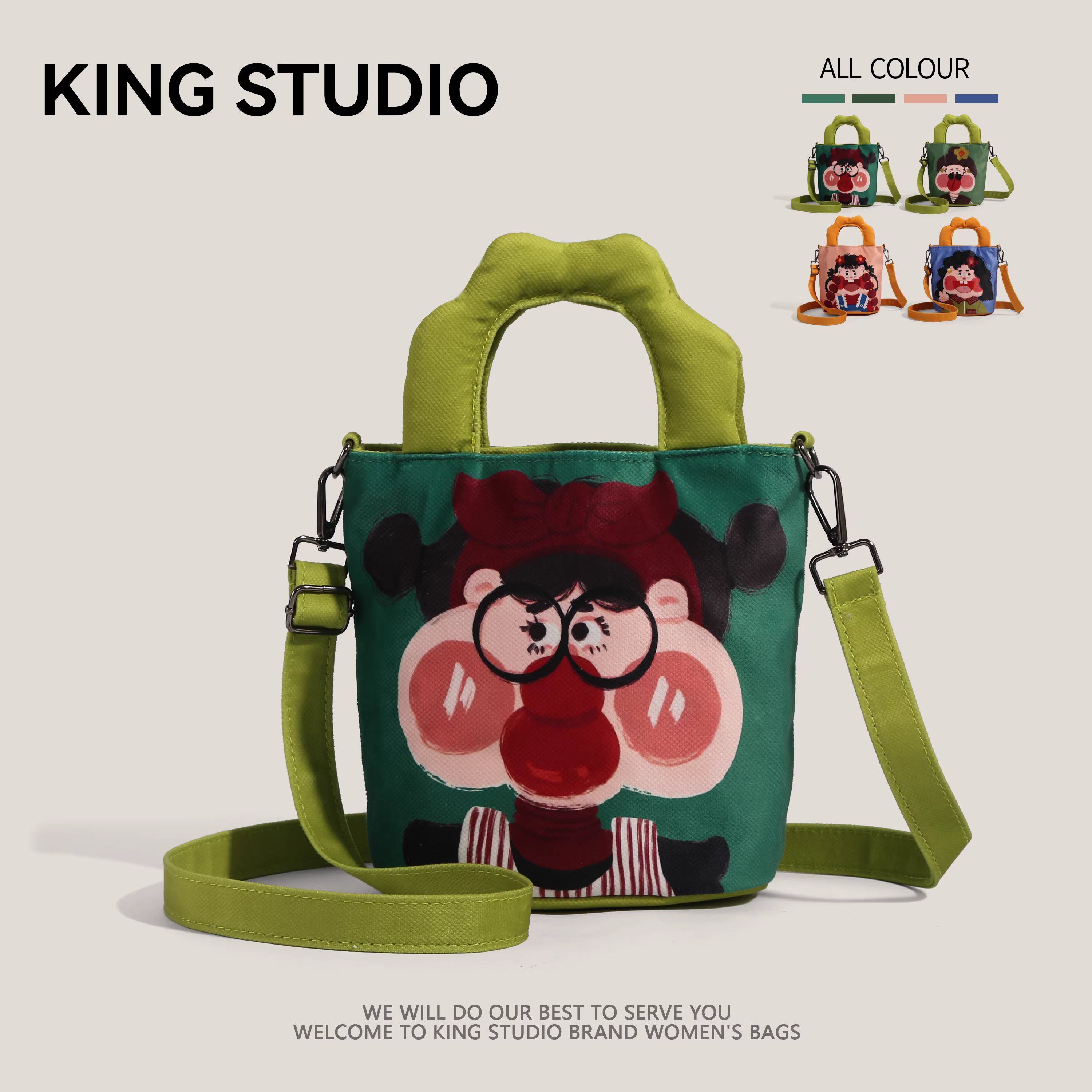 Túi canvas in hình ngộ nghĩnh dễ thương dành cho nữ, mẫu mới 2025, túi đeo vai hình graffiti thời thượng, túi đeo chéo hoạt hình dễ thương