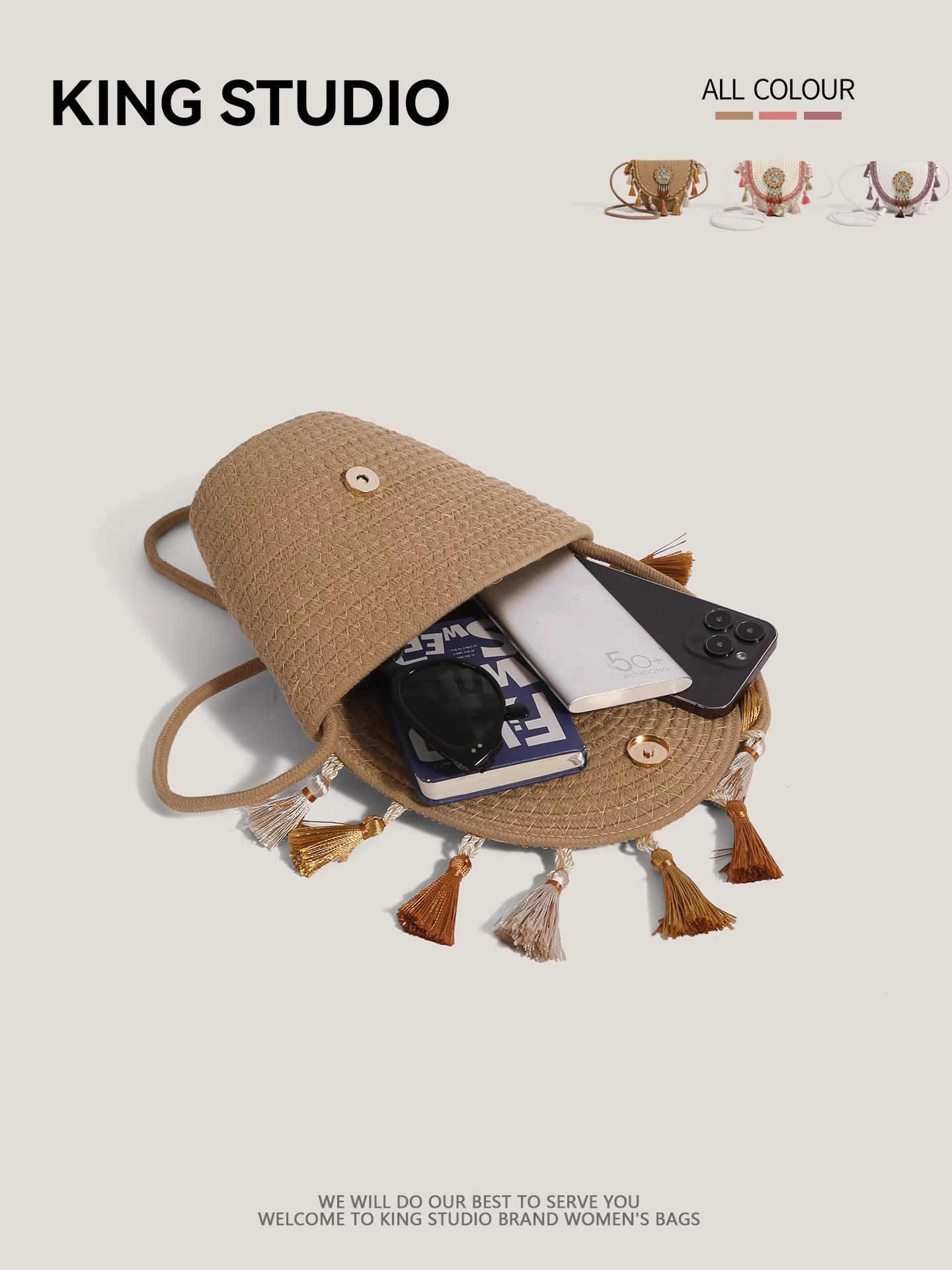 Túi nhỏ tua rua phong cách dân tộc dành cho nữ, mẫu mới 2025, túi đeo vai chéo dệt kiểu xô cao cấp, độc đáo