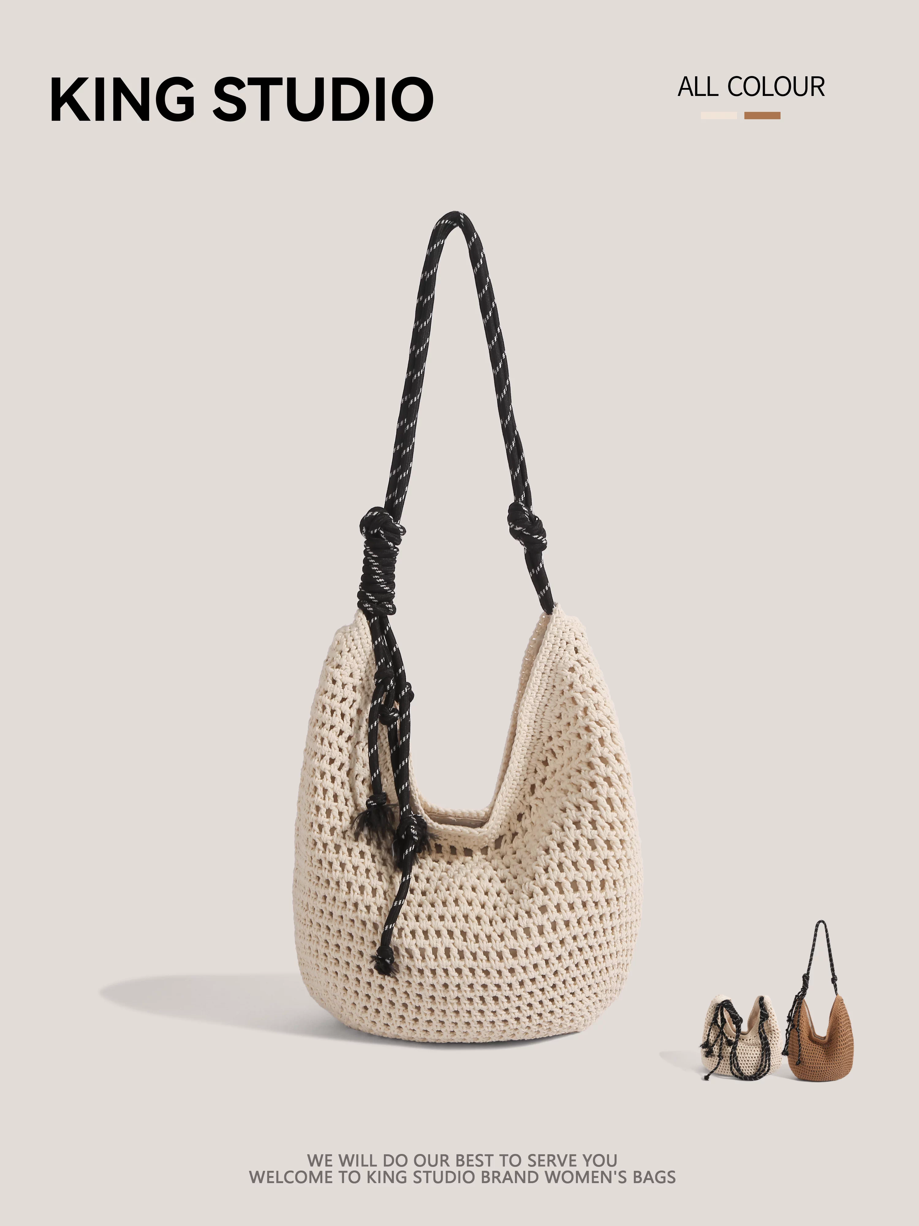 Túi cói dệt lỗ lớn dành cho nữ, mẫu mới 2025, túi đi biển, túi đi nghỉ mát, phong cách phóng khoáng, đa năng, túi tote đi làm