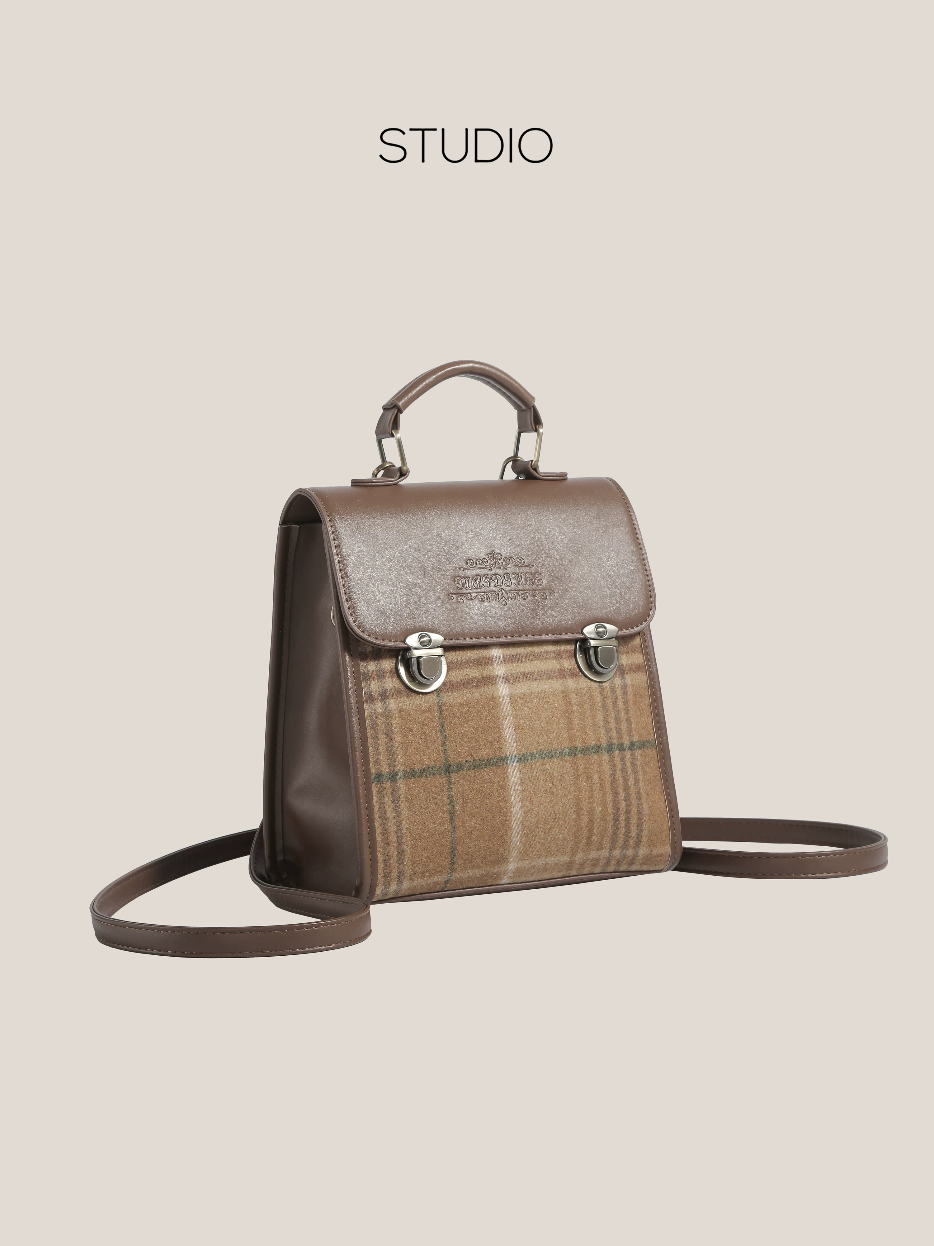 Ba lô Hàn Quốc thời trang nữ 2025, kiểu dáng mới, phong cách retro, chất liệu len kẻ caro, dành cho học sinh, sinh viên, đi làm hàng ngày.